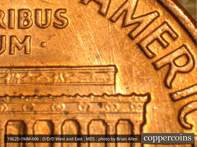 Die-stage B marker on 1962D•1MM•006 (1962 Repunched Mint Mark).