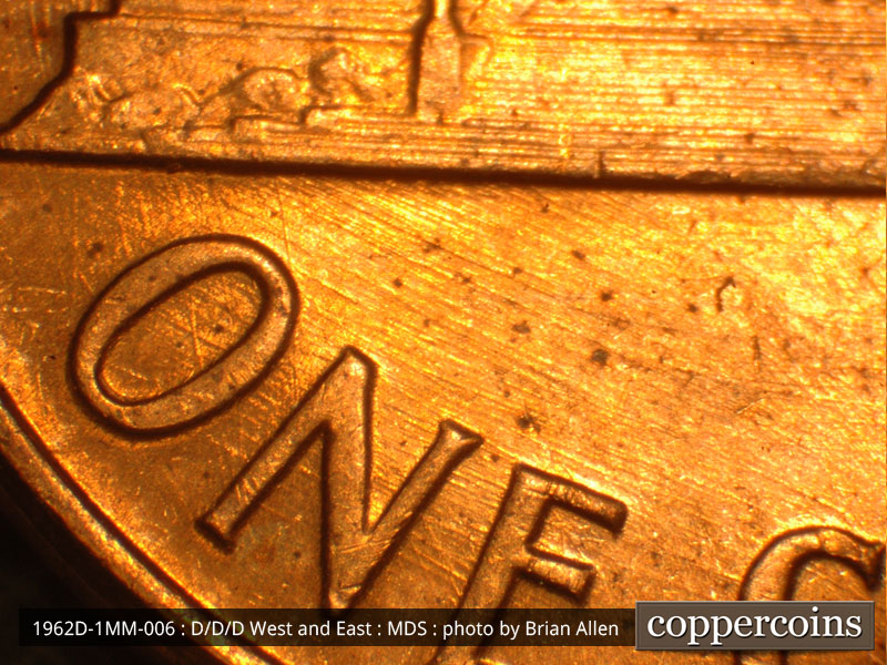 Die-stage B marker on 1962D•1MM•006 (1962 Repunched Mint Mark).
