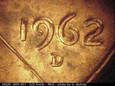 1962 Lincoln cent obverse, CopperCoins die 1962D•1MM•007.