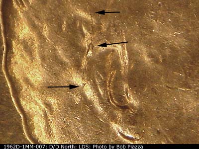 Die-stage C marker on 1962D•1MM•007 (1962 Repunched Mint Mark).