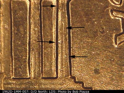 Die-stage C marker on 1962D•1MM•007 (1962 Repunched Mint Mark).