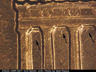 Die-stage C marker on 1962D•1MM•007 (1962 Repunched Mint Mark).