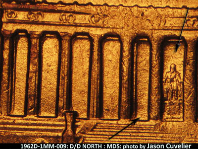 Die-stage B marker on 1962D•1MM•009 (1962 Repunched Mint Mark).