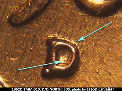 Die-stage C marker on 1962D•1MM•010 (1962 Repunched Mint Mark).