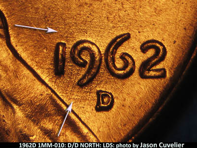 Die-stage C marker on 1962D•1MM•010 (1962 Repunched Mint Mark).