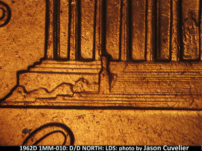 Die-stage C marker on 1962D•1MM•010 (1962 Repunched Mint Mark).