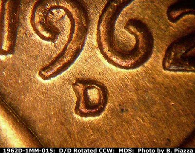 1962 Lincoln cent obverse, CopperCoins die 1962D•1MM•015.
