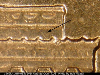 Die-stage C marker on 1962D•1MM•015 (1962 Repunched Mint Mark).