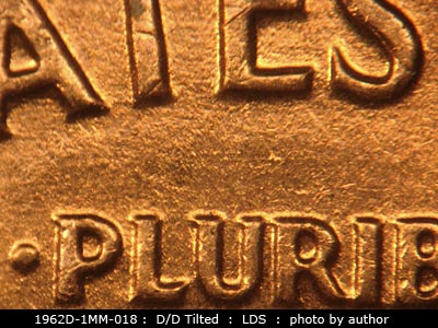 Die-stage C marker on 1962D•1MM•018 (1962 Repunched Mint Mark).