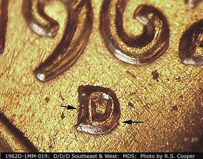 1962 Lincoln cent obverse, CopperCoins die 1962D•1MM•019.
