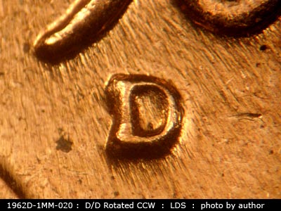 Die-stage C marker on 1962D•1MM•020 (1962 Repunched Mint Mark).