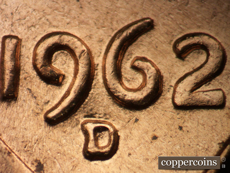 1962 Lincoln cent obverse, CopperCoins die 1962D•1MM•022.
