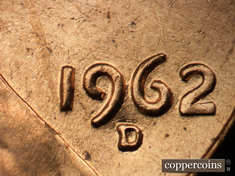 Die-stage B marker on 1962D•1MM•022 (1962 Repunched Mint Mark).