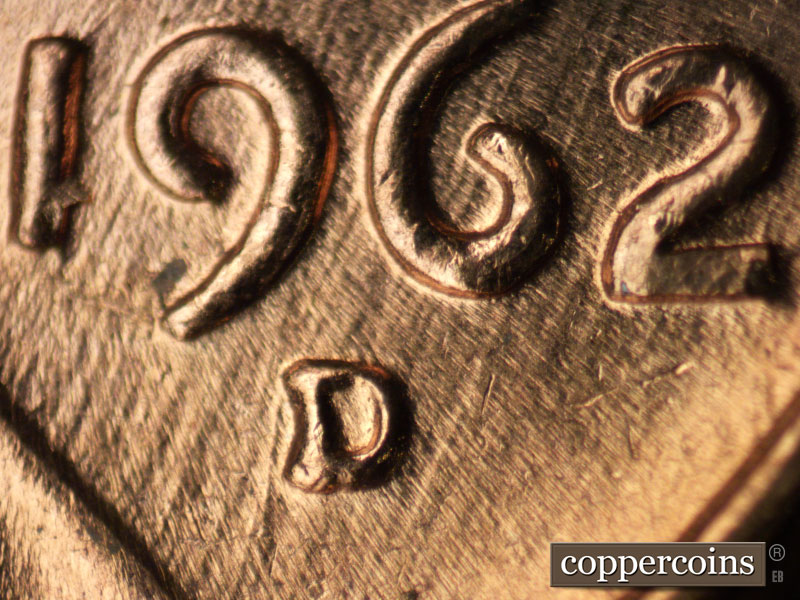 1962 Lincoln cent obverse, CopperCoins die 1962D•1MM•025.