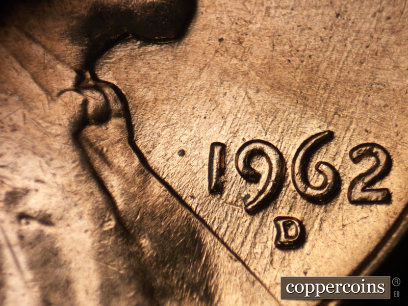 Die-stage B marker on 1962D•1MM•025 (1962 Repunched Mint Mark).