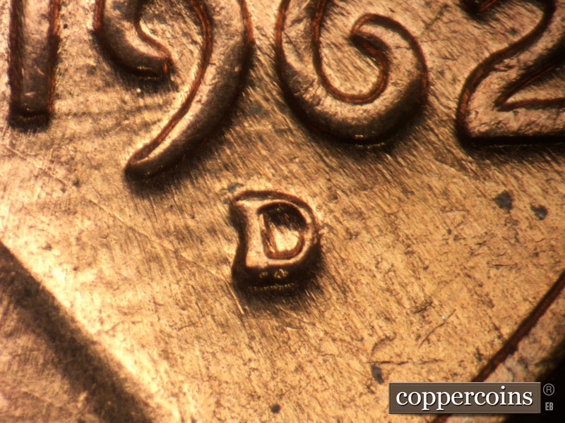 1962 Lincoln cent obverse, CopperCoins die 1962D•1MM•030.