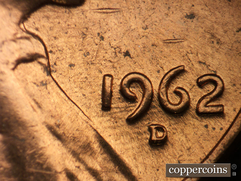 Die-stage B marker on 1962D•1MM•030 (1962 Repunched Mint Mark).