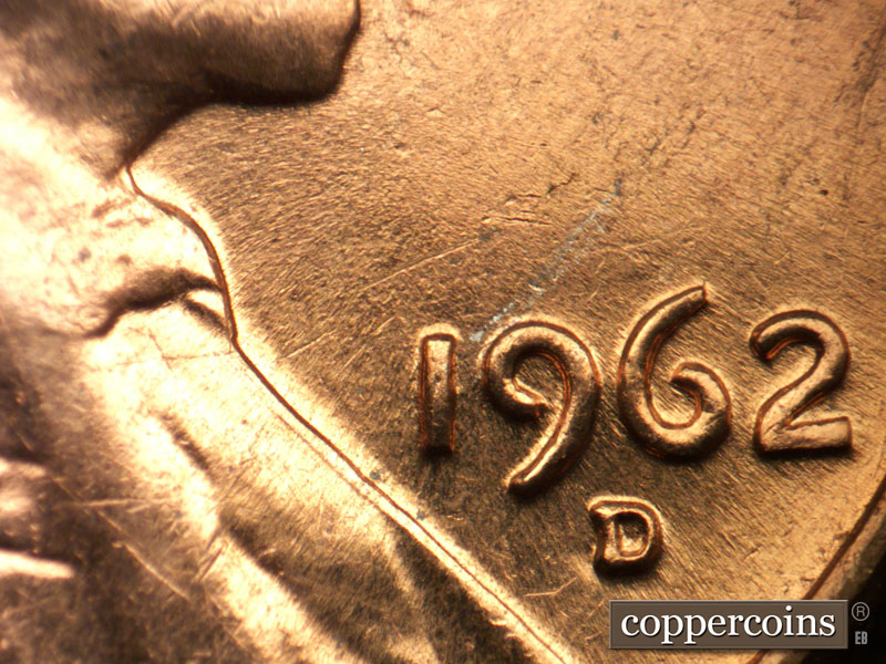 Die-stage B marker on 1962D•1MM•031 (1962 Repunched Mint Mark).