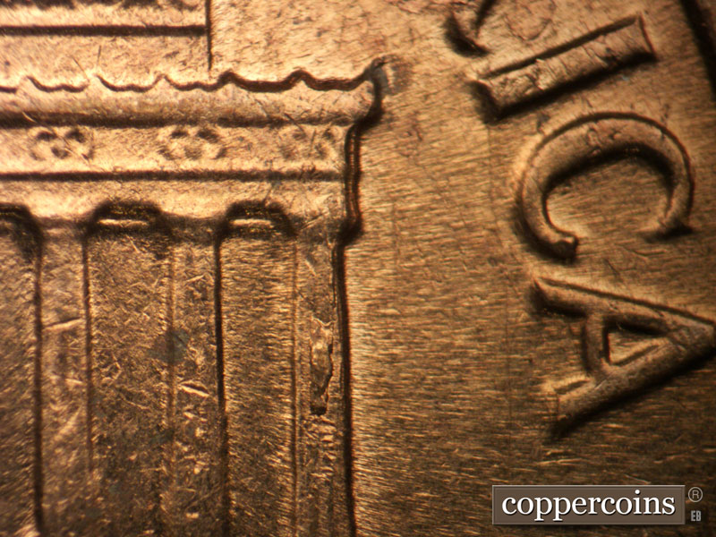 Die-stage B marker on 1962D•1MM•031 (1962 Repunched Mint Mark).