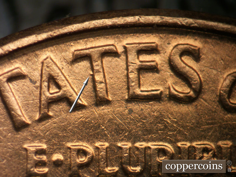 Die-stage B marker on 1962D•1MM•031 (1962 Repunched Mint Mark).