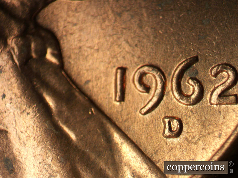 Die-stage B marker on 1962D•1MM•032 (1962 Repunched Mint Mark).