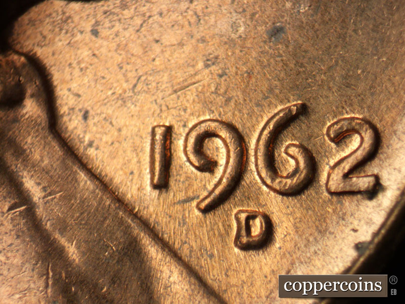 Die-stage B marker on 1962D•1MM•033 (1962 Repunched Mint Mark).