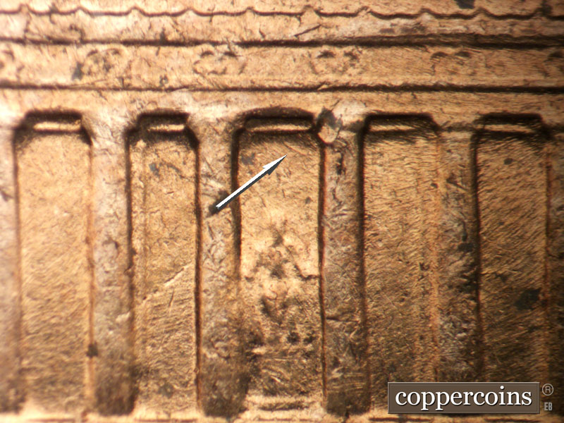 Die-stage B marker on 1962D•1MM•034 (1962 Repunched Mint Mark).