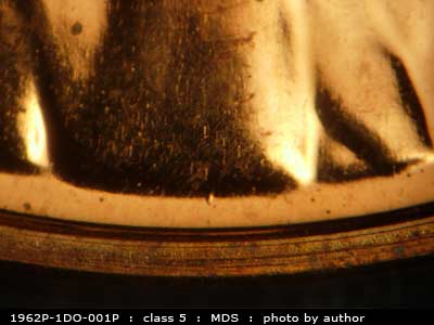Die-stage B marker on 1962P•1DO•001P (1962 Doubled Die Obverse).