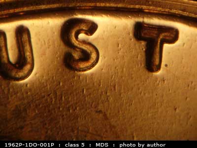 Die-stage B marker on 1962P•1DO•001P (1962 Doubled Die Obverse).
