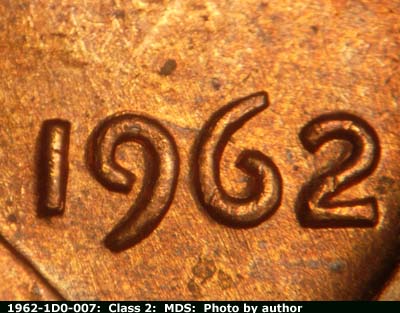 1962 Lincoln cent obverse, CopperCoins die 1962P•1DO•007.