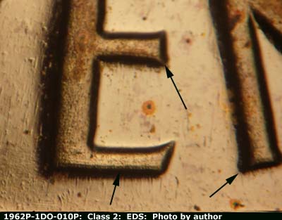 Die-stage A marker on 1962P•1DO•010P (1962 Doubled Die Obverse).