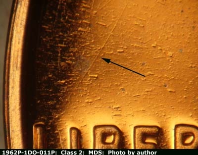 Die-stage B marker on 1962P•1DO•011P (1962 Doubled Die Obverse).