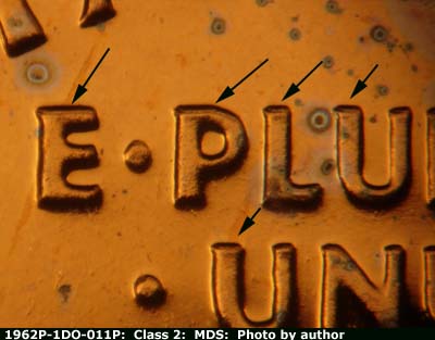 Die-stage B marker on 1962P•1DO•011P (1962 Doubled Die Obverse).