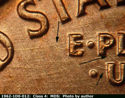 Die-stage B marker on 1962P•1DO•012 (1962 Doubled Die Obverse).