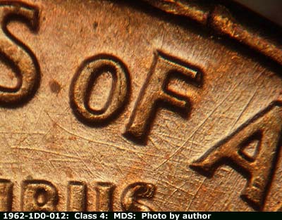 Die-stage B marker on 1962P•1DO•012 (1962 Doubled Die Obverse).