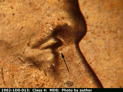 1962 Lincoln cent obverse, CopperCoins die 1962P•1DO•013.