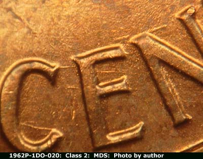Die-stage B marker on 1962P•1DO•020 (1962 Doubled Die Obverse).
