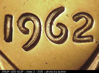 Die-stage A marker on 1962P•1DO•022P (1962 Doubled Die Obverse).