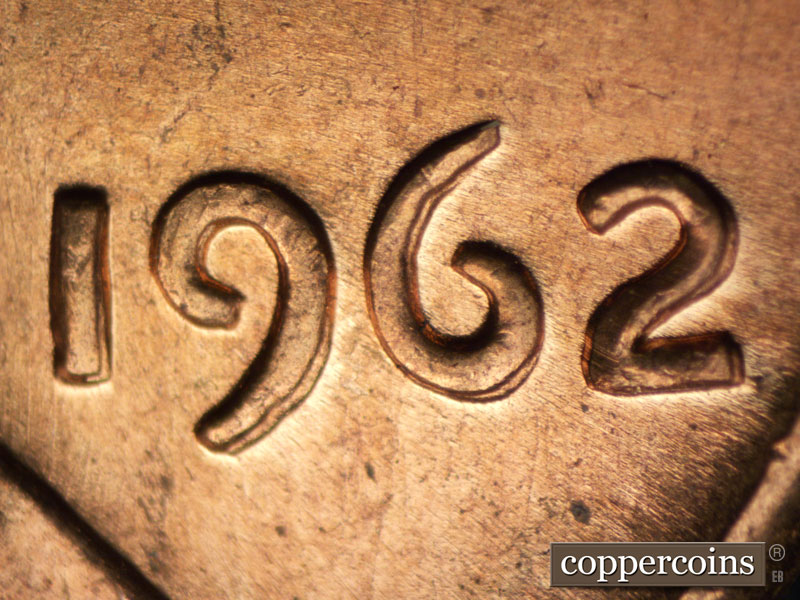 Die-stage A marker on 1962P•1DO•024 (1962 Doubled Die Obverse).