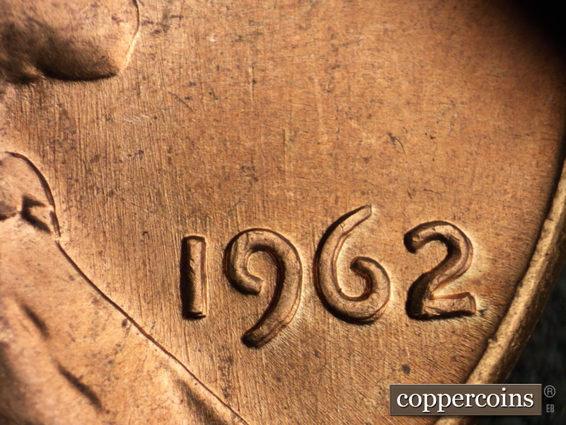 Die-stage A marker on 1962P•1DO•024 (1962 Doubled Die Obverse).