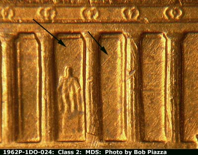 Die-stage B marker on 1962P•1DO•024 (1962 Doubled Die Obverse).