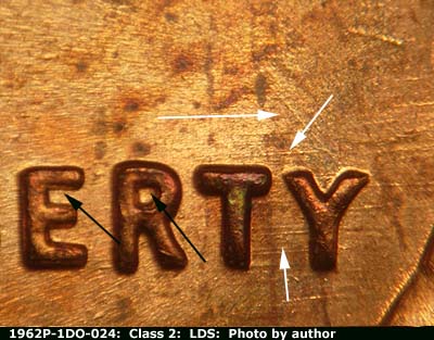Die-stage C marker on 1962P•1DO•024 (1962 Doubled Die Obverse).