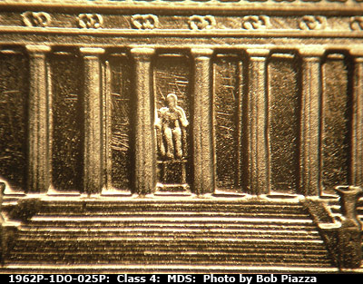 Die-stage B marker on 1962P•1DO•025P (1962 Doubled Die Obverse).