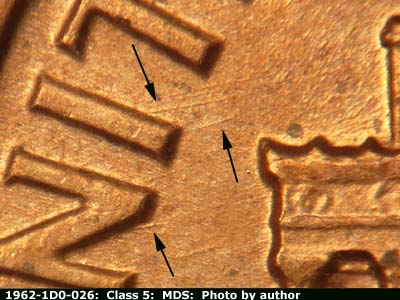 Die-stage B marker on 1962P•1DO•026 (1962 Doubled Die Obverse).