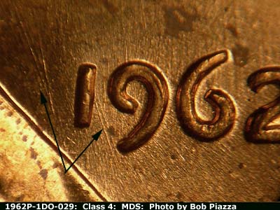 Die-stage B marker on 1962P•1DO•029 (1962 Doubled Die Obverse).