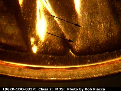 Die-stage B marker on 1962P•1DO•031P (1962 Doubled Die Obverse).