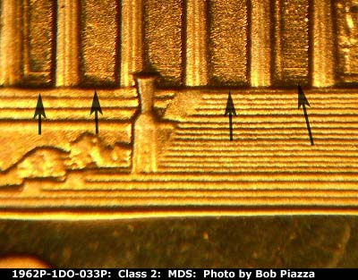 Die-stage B marker on 1962P•1DO•033P (1962 Doubled Die Obverse).