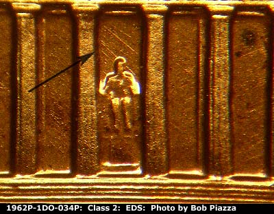 Die-stage A marker on 1962P•1DO•034P (1962 Doubled Die Obverse).