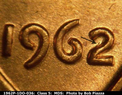1962 Lincoln cent obverse, CopperCoins die 1962P•1DO•036.
