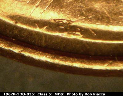 Die-stage B marker on 1962P•1DO•036 (1962 Doubled Die Obverse).